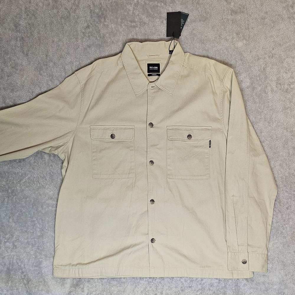 Only & Sons Plus two pocket worker shirt in beige